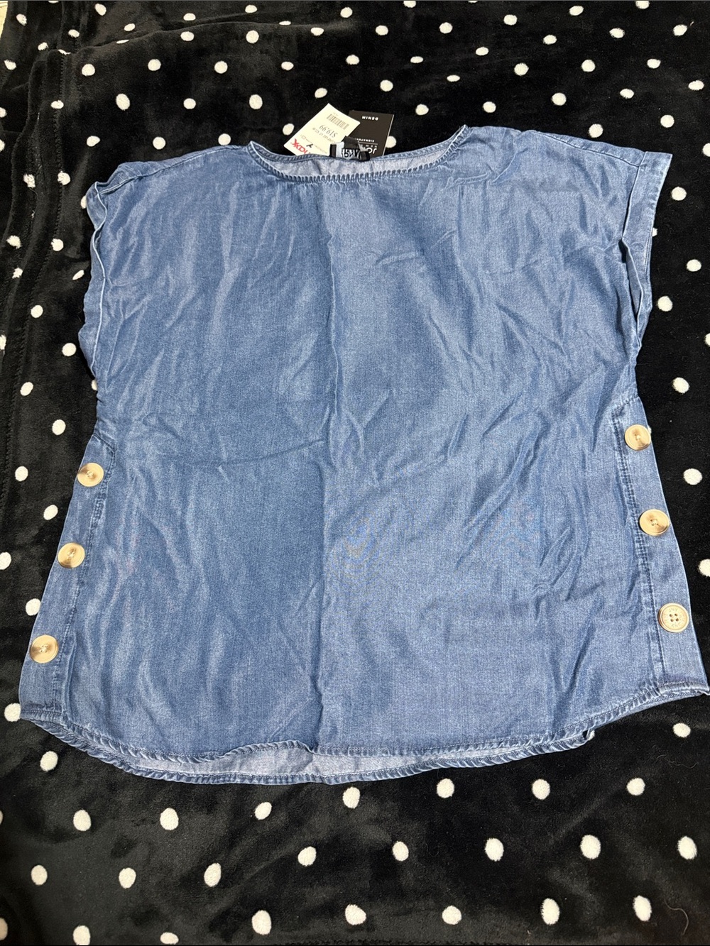 NWT Jones New York Blue Short Sleeve Button-Side Top